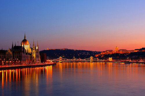 night view of Budapest from the cruise